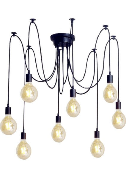Siyah Kablolu Örümcek 8 Li Siyah Tavana Monte Sarkıt Avize 8