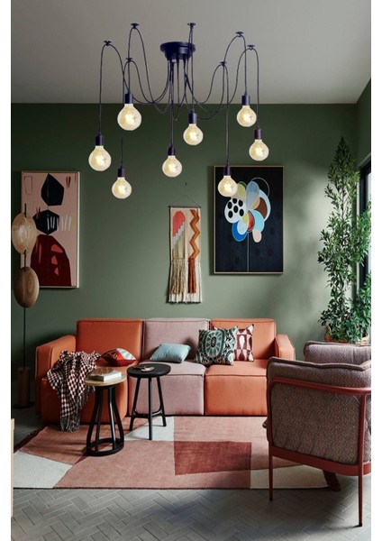 Siyah Kablolu Örümcek 8 Li Siyah Tavana Monte Sarkıt Avize 8 modelleri