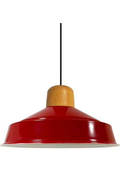 E27 Asaletli Kırmızı Tekli Avize Ahşap Başlık Retro Sarkıt Lamba Restoran Salon Aydınlatma 41 x 28