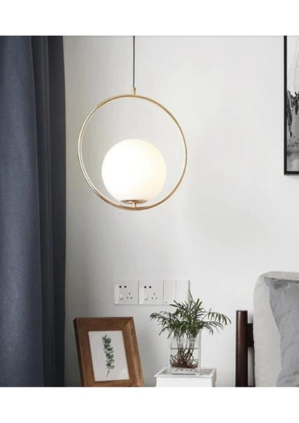 Sarı Sosa Dekoratif Modern Eskitme Renk Beyaz Camlı Salon - Mutfak - Yatak Odası Tekli Avize Modern