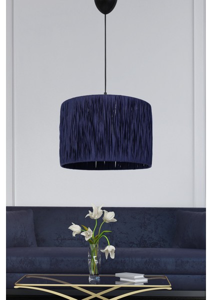 Lacivert Fenouil Handmade Sarkıt Avize Lacivert Hasır Tekli 71-80 cm E27 30