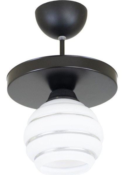 Modern Ikili Özel Şeritli Cam Model Modern Plafonyer Avize Siyah 1 E27 Metal