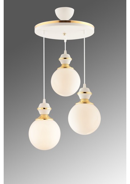 Beyaz Berru 3lü Tepsi Beyaza Gold Glop Camlı Lüks Salon Avizesi E27 Metal 3 fiyatları