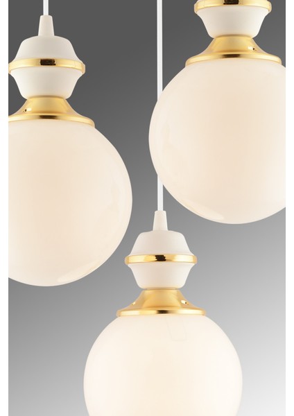 Beyaz Berru 3lü Tepsi Beyaza Gold Glop Camlı Lüks Salon Avizesi E27 Metal 3 modelleri
