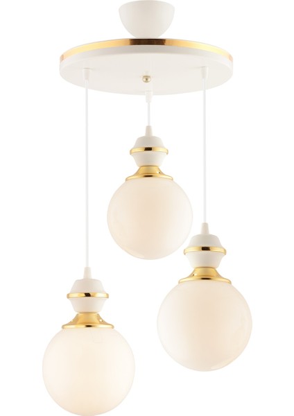 Beyaz Berru 3lü Tepsi Beyaza Gold Glop Camlı Lüks Salon Avizesi E27 Metal 3 fırsatları