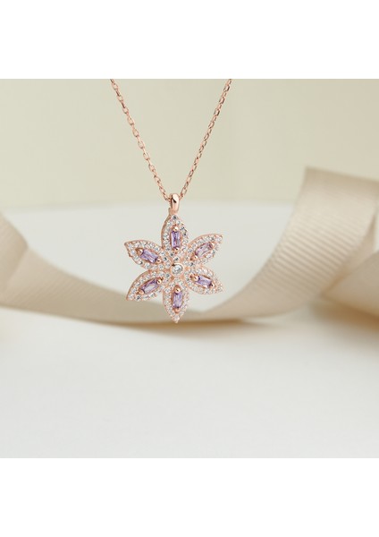 925 Ayar Rose Kaplama Ametist Taşlı Yıldız Gümüş Kolye