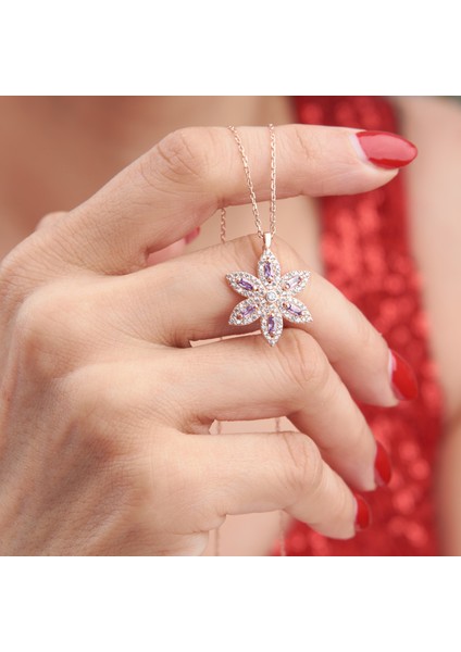 925 Ayar Rose Kaplama Ametist Taşlı Yıldız Gümüş Kolye fiyatları