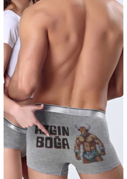 Azgın Boğa Karikatürlü Erkek Boxer