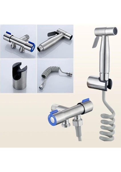 Paslanmaz Çelik Tuvalet Musluk Bide Seti Kolay Kurulum Kullanım Çift Çıkışlı Gümüş Evcil Hayvan Yıkama Aleti fırsatları