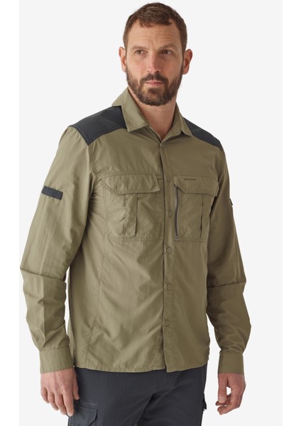 Solognac Erkek Uzun Kollu Avcı Gömleği - Yeşil - Avcılık ve Doğa Gözlemi - 520
