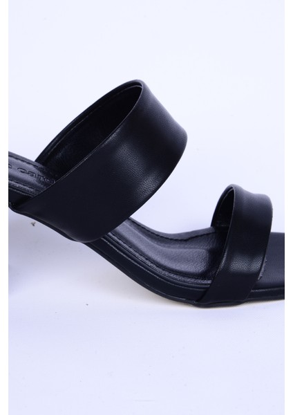 53007 Deri Mat Topuklu Rahat Taban Siyah Günlük Kadın Terlik fiyatları