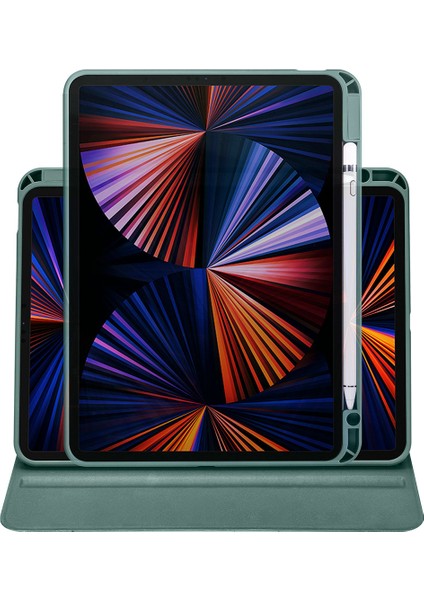 Apple iPad Pro 11 4. Nesil (2022) Yatay ve Dikey Dönebilen Standlı Kalem Şarjına Uygun Darbe Dayanıklı Thermix Kılıf ve Ekran Koruyucu A2759 A2761 A2435 A2762