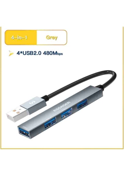 4'ün 1'i Hub Çoklayıcı CE/FC/ROHS Lisanslı Laptop/Bilgisayar/ USB Girişli 480Mbps Usb4x2.0 Usb Girişli Metal Aleminyum Sağlam 480Mbps Hızlı