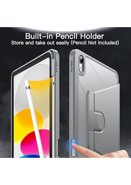 Apple iPad 10. Nesil 10.9 (2022) Yatay ve Dikey Dönebilen Standlı Kalem Şarjına Uygun Darbe Dayanıklı Thermix Kılıf A2696 A2757 A2777 A3162
