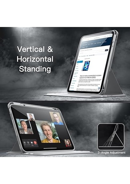Apple iPad 10. Nesil 10.9 (2022) Yatay ve Dikey Dönebilen Standlı Kalem Şarjına Uygun Darbe Dayanıklı Thermix Kılıf A2696 A2757 A2777 A3162