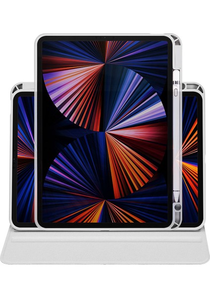 Apple iPad Pro 11 3. Nesil (2021) Yatay ve Dikey Dönebilen Standlı Kalem Şarjına Uygun Darbe Dayanıklı Thermix Kılıf ve Ekran Koruyucu A2377 A2459 A2301 A2460