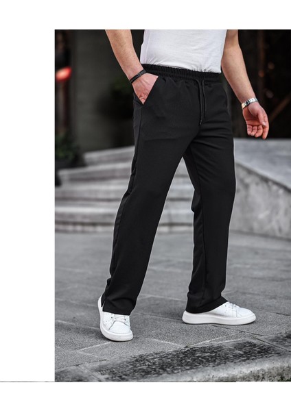 Erkek Siyah Fitilli Yırtmaçlı Buggy Eşofman Altı