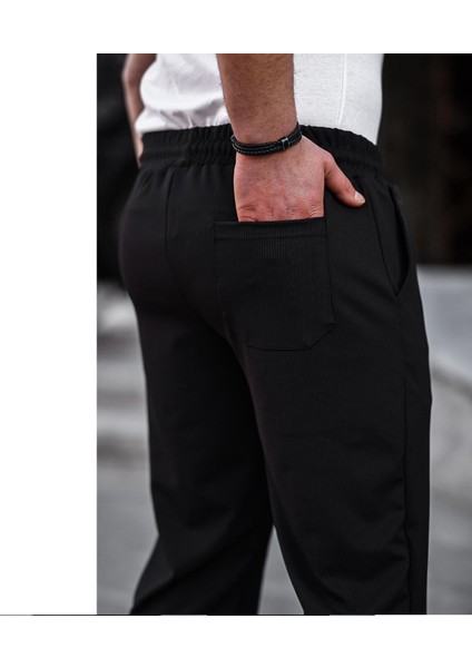 Erkek Siyah Fitilli Yırtmaçlı Buggy Eşofman Altı modelleri