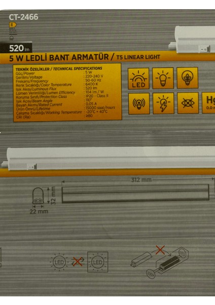 CT-2466 5W 6400K (Beyaz) Ledli Bant Armatür modelleri