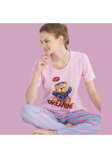 Newaa Butik Ayıcıklı Pamuklu Kısa Kollu Pijama Takım