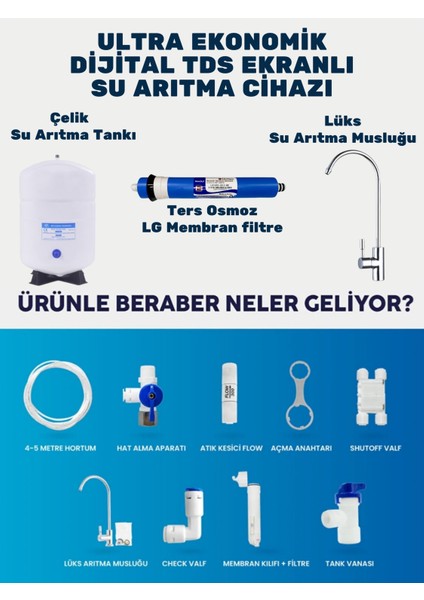 Dijital Tds Ekranlı Lg Membranlı Çelik Tanklı Ekstra Mineralli Dijital Su Arıtma Cihazı