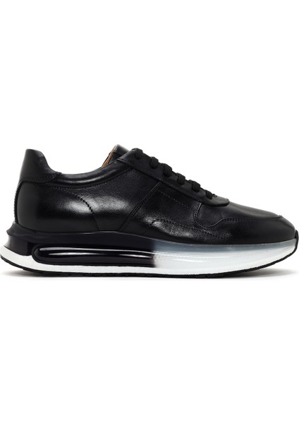 Erkek Siyah Kalın Tabanlı Deri Sneaker