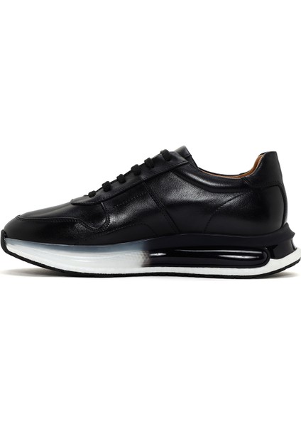 Erkek Siyah Kalın Tabanlı Deri Sneaker