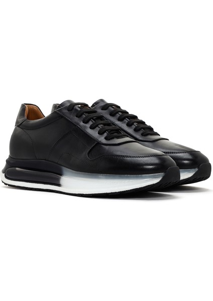 Erkek Siyah Kalın Tabanlı Deri Sneaker