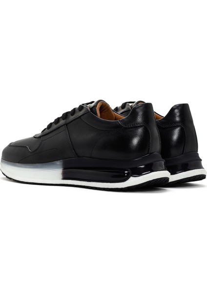 Erkek Siyah Kalın Tabanlı Deri Sneaker