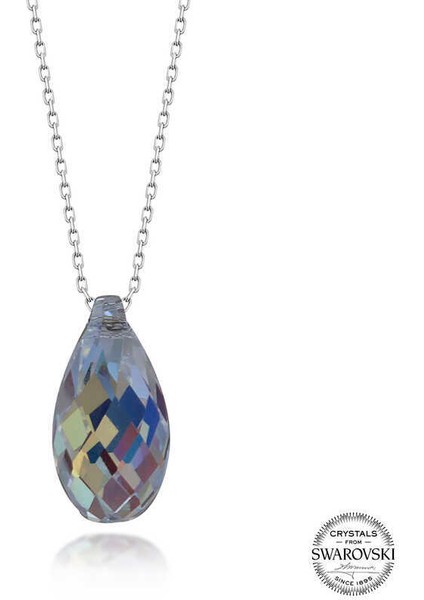 Swarovski Crystal Taşlı Drop Kesim Gümüş Kadın Kolye