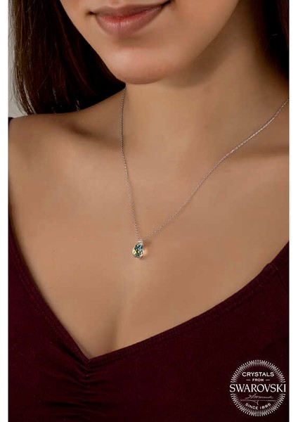 Swarovski Crystal Taşlı Drop Kesim Gümüş Kadın Kolye fiyatları
