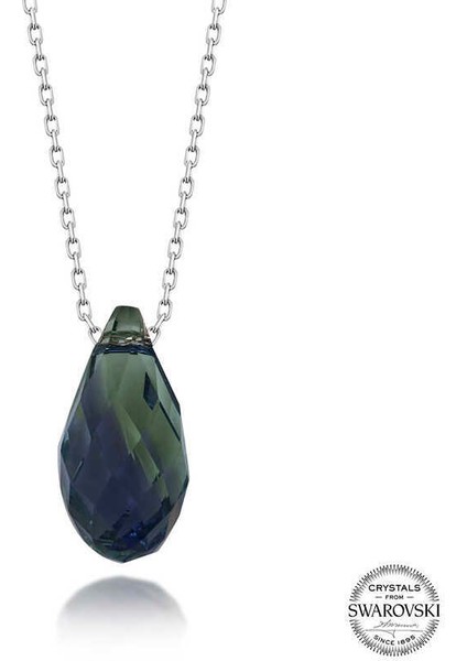 Swarovski Crystal Taşlı Drop Kesim Gümüş Kadın Kolye