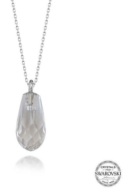 Swarovski Crystal Taşlı Drop Kesim Gümüş Kadın Kolye