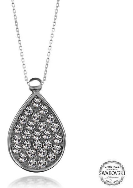 Swarovski Crystal Taşlı Damla Gümüş Kadın Kolye