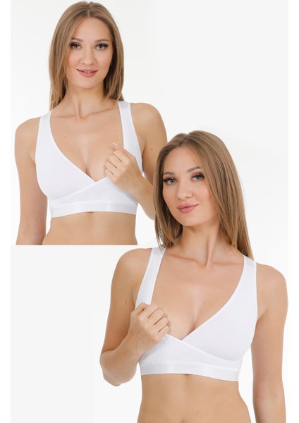 Emzirme Sporcu Büstiyeri 2li Set Beyaz-Beyaz