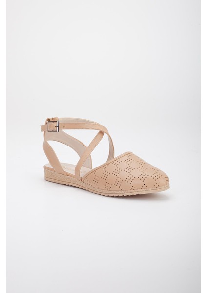 Yüzü Lazer Baskılı Çapraz Baretli Nude Kadın Babet fırsatları