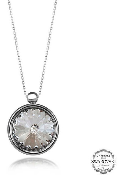 Swarovski Crystal Taşlı Çerçeveli Gümüş Kadın Kolye