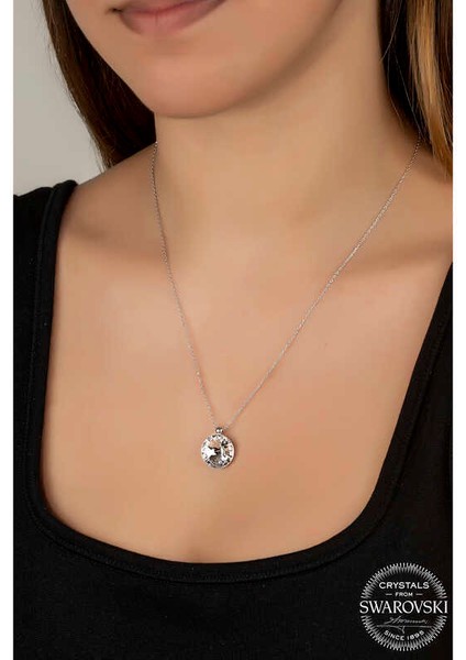 Swarovski Crystal Taşlı Çerçeveli Gümüş Kadın Kolye fiyatları