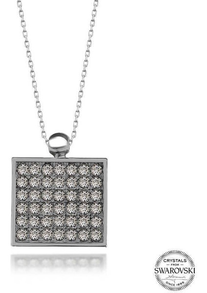 Swarovski Crystal Taşlı Kare Gümüş Kadın Kolye
