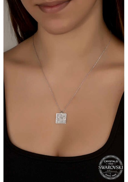Swarovski Crystal Taşlı Kare Gümüş Kadın Kolye fiyatları