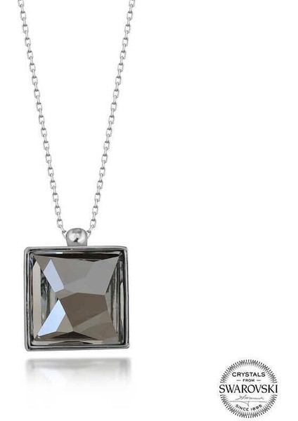 Swarovski Crystal Taşlı Kare Gümüş Kadın Kolye