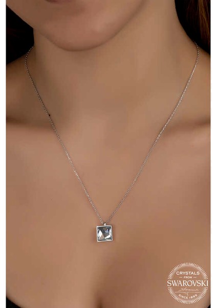 Swarovski Crystal Taşlı Kare Gümüş Kadın Kolye fiyatları