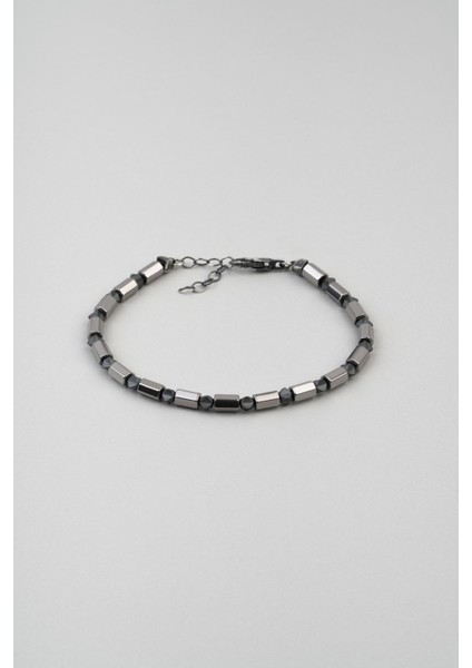 Hematit Taşlı 21 cm Gümüş Erkek Bileklik