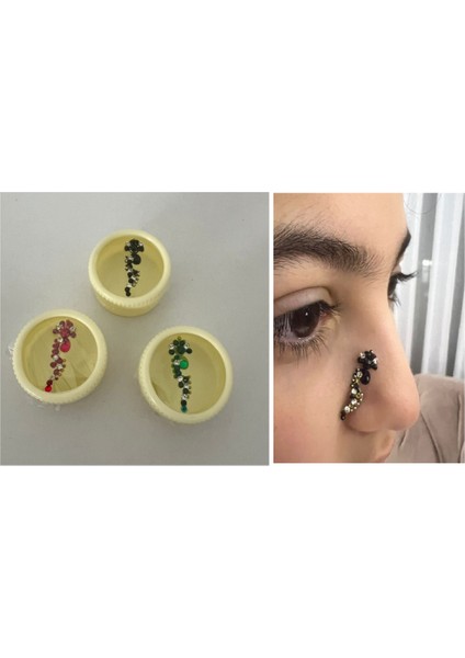 Yapışkanlı Yüz Taşı Face Gems 3 Adet Birden Burun Parmak Hızma Modeli 1