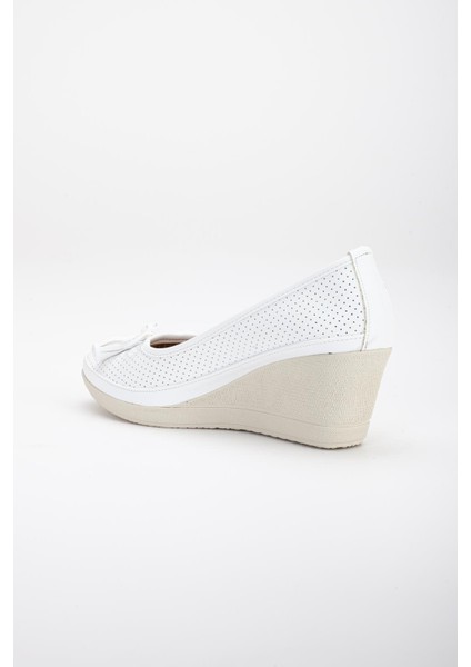 Dolgu Taban Lazer Kesim Beyaz Kadın Dolgu Topuklu Ayakkabı indirimleri