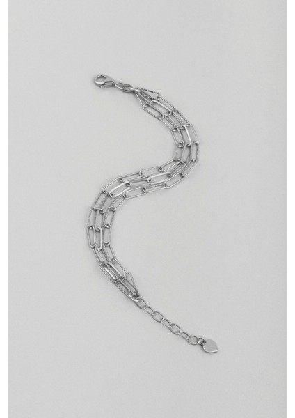 Minimal Stil 18 Ayar Beyaz Altın Kaplama 19 cm Gümüş Üçlü Zincir Bileklik