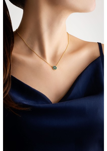 Minimal Malahit 18 Ayar Sarı Altın Kaplama 44 cm Gümüş Kolye modelleri