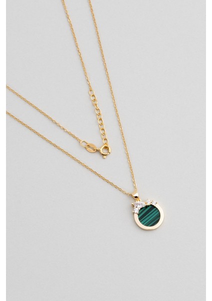 Malahit Tanrıçası 18 Ayar Sarı Altın Kaplama 43 cm Gümüş Minimal Kolye