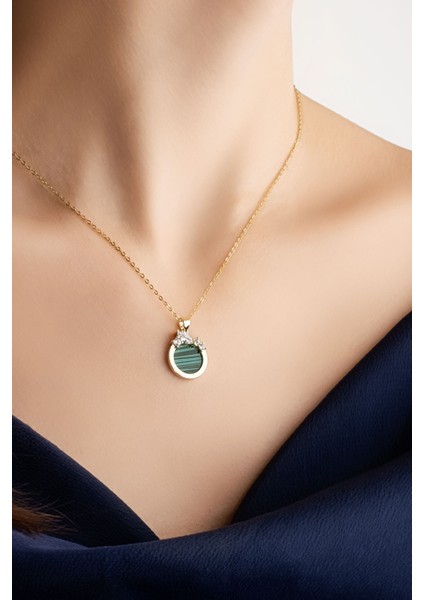 Malahit Tanrıçası 18 Ayar Sarı Altın Kaplama 43 cm Gümüş Minimal Kolye modelleri