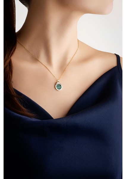 Malahit Tanrıçası 18 Ayar Sarı Altın Kaplama 43 cm Gümüş Minimal Kolye fırsatları